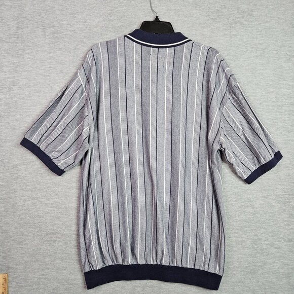 Vintage LD-Sport International Short Sleeve Grey white Stripes Polo Size XL - Picture 2 of 6